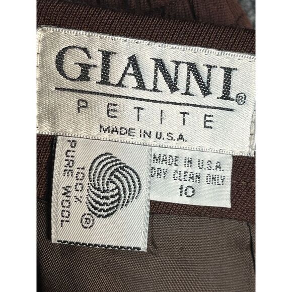 VTG Gianni Petite Mini Pencil Skirt 100% Wool Elastic Waist Slit Brown Women 10P - Picture 9 of 11